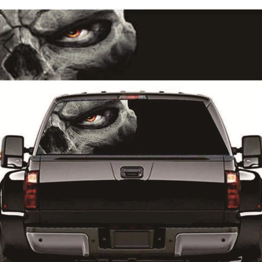 165x56cm Car Skull Rear Window Sticker Perforated Window Graphic Sticker Black