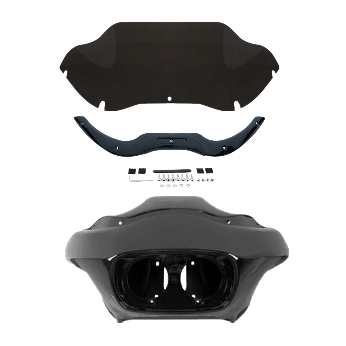 Inner & Outer Fairing Windshield & Trim for Harley Road Glide (1998–2013) Black