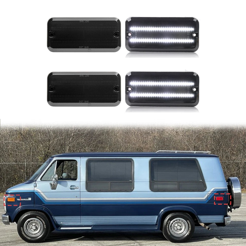 Set of 4 Smoke White LED Side Marker Lights for Chevy G10 G20 GMC G1500 G2500 (1985–1995)