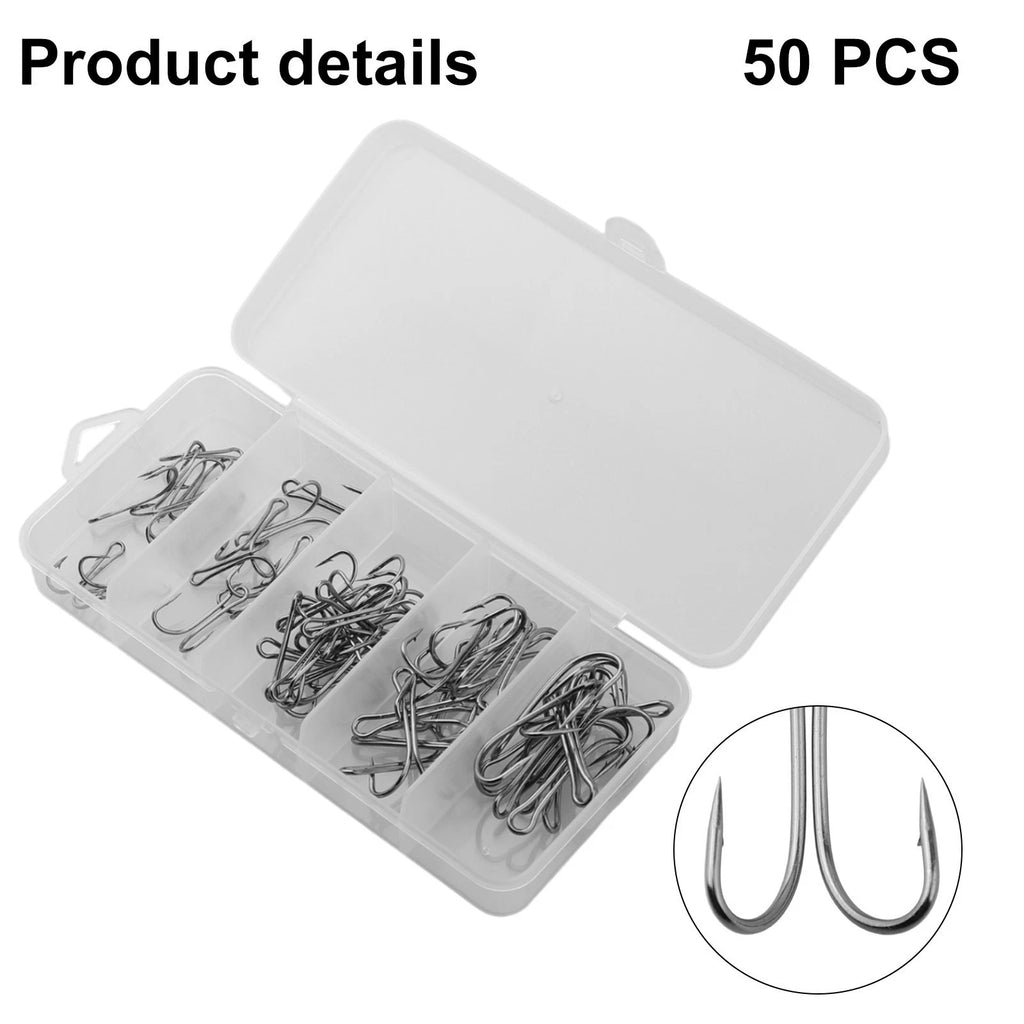 50pcs Double Hook Fishing Hooks with Box