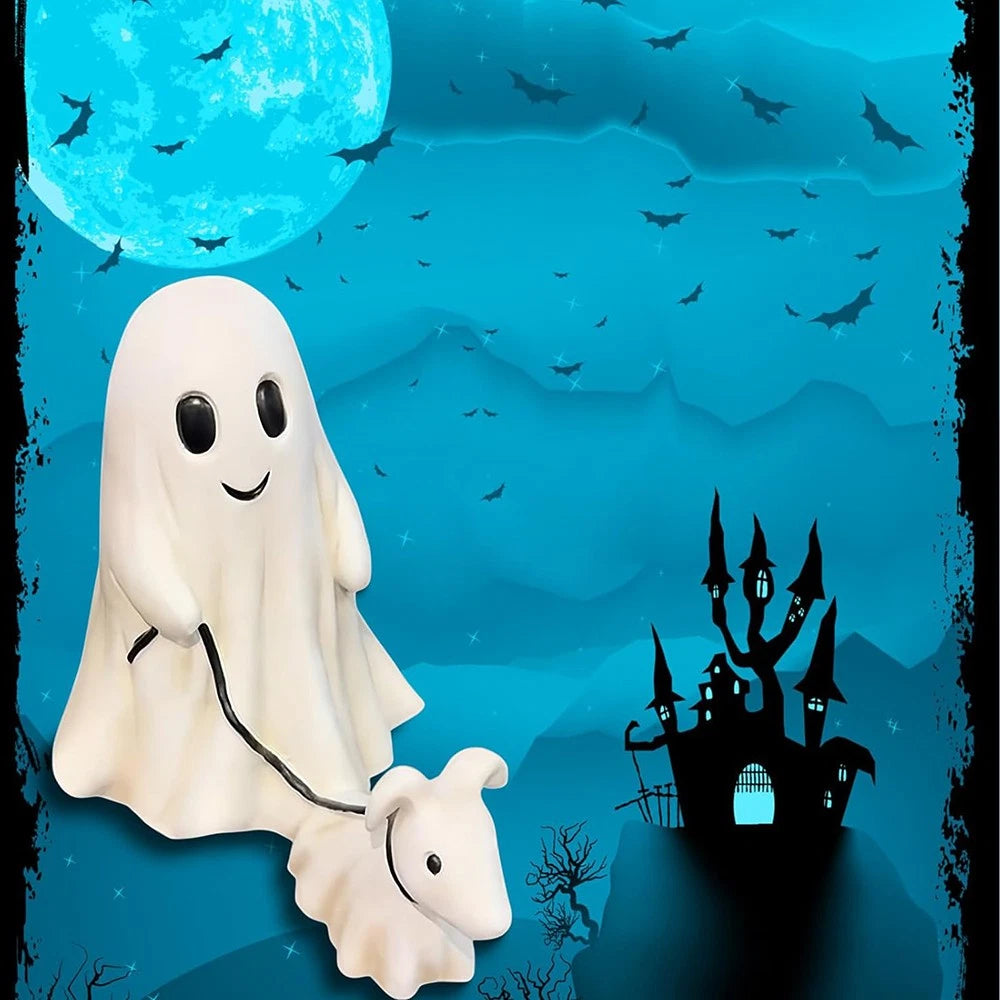 Halloween Ghost Walking Dog Statue for Indoor Outdoor Decor