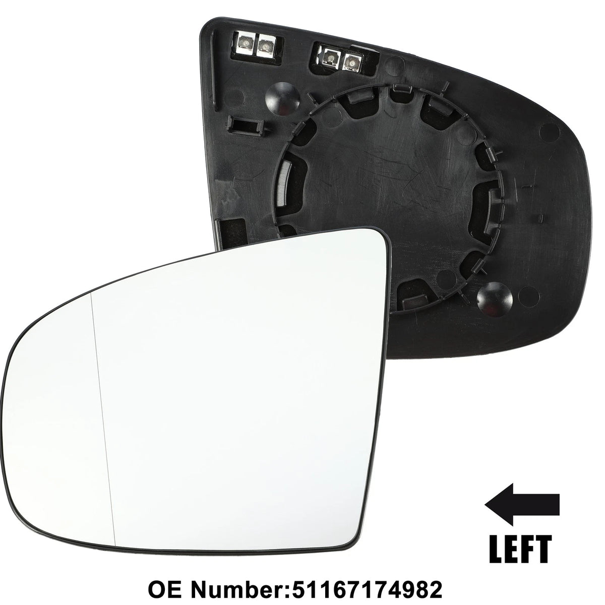 Left Mirror Glass Replacement With Backing Plate for BMW X6 (2008–2014)