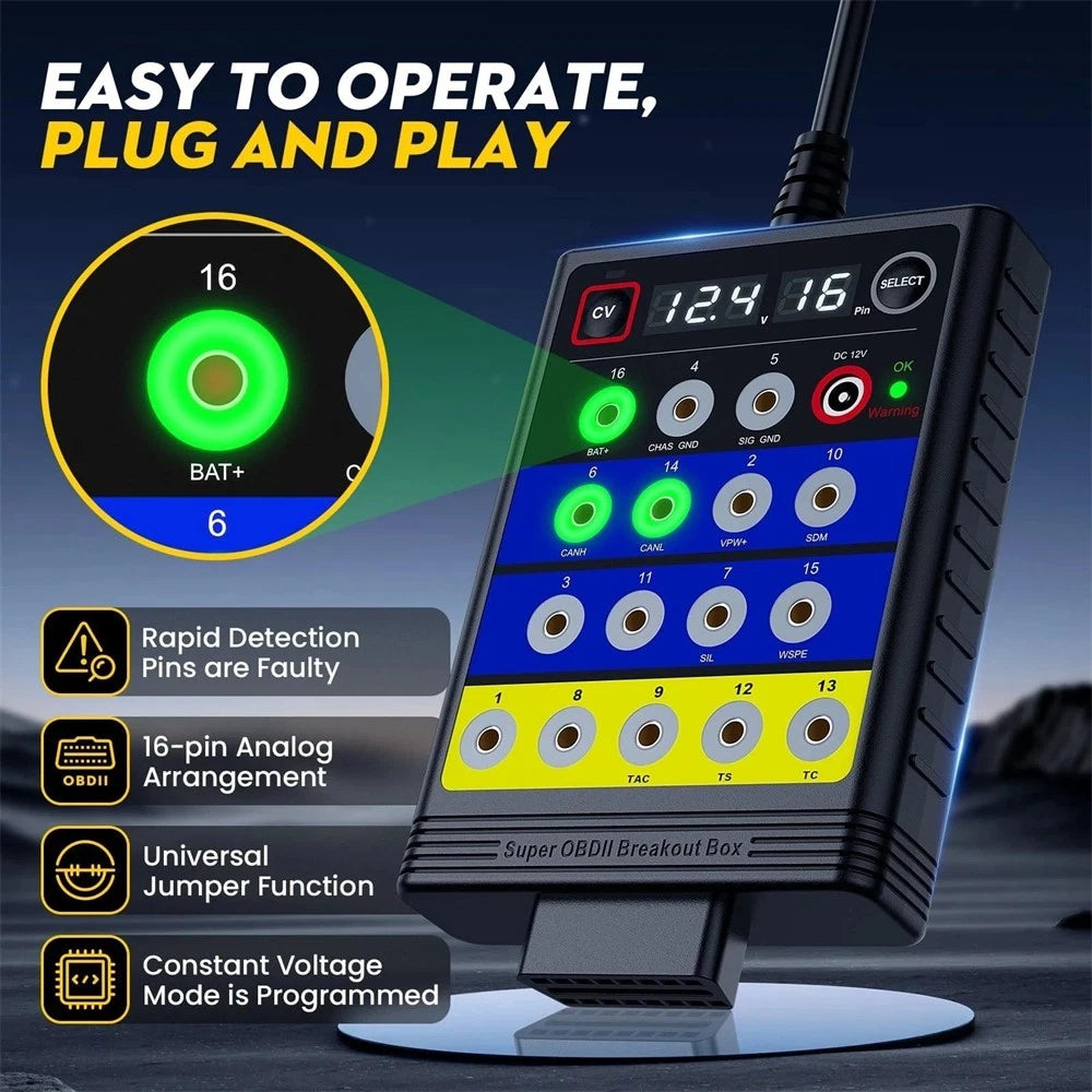 OBD2 Breakout Box for OBDII Protocols (16-Pin CAN Bus Test Tool)