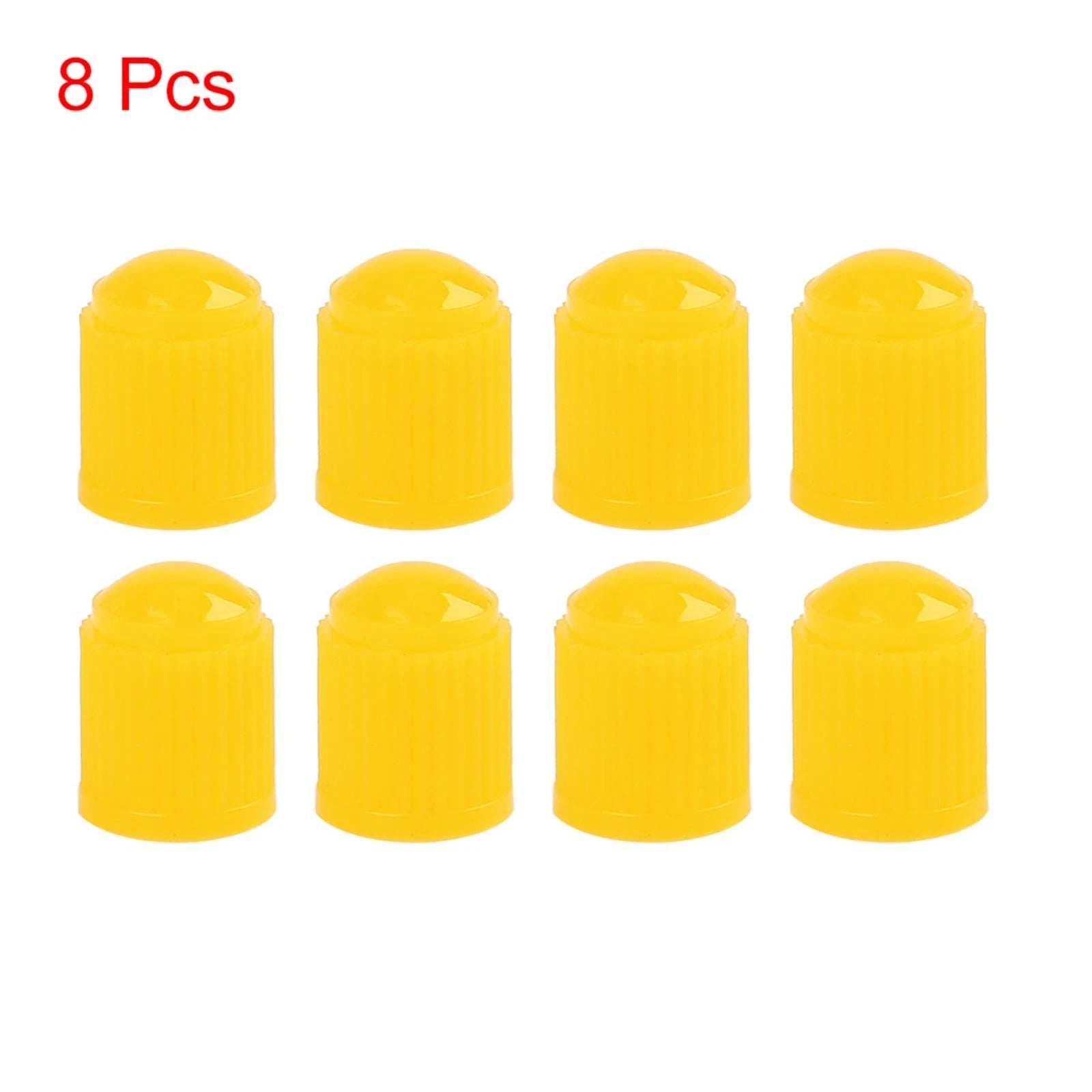 Tire Valve Stem Caps Set Universal Yellow Plastic for Motorcycle Car Bike (8-Pack)