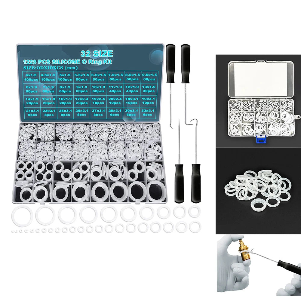 1228 Pieces Silicone O Rings Kit 32 Sizes for Vehicle Maintenance