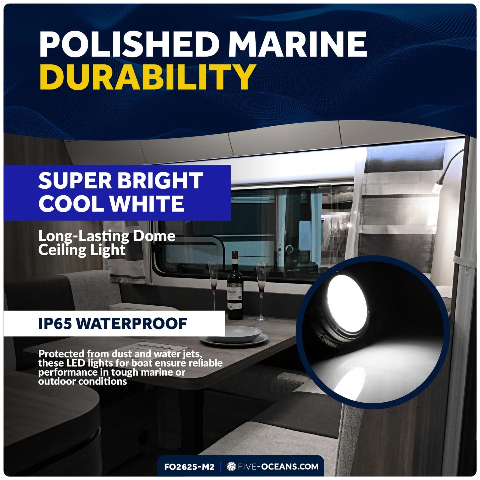 2X Marine LED Interior Dome Light for Boat Ceiling (6")