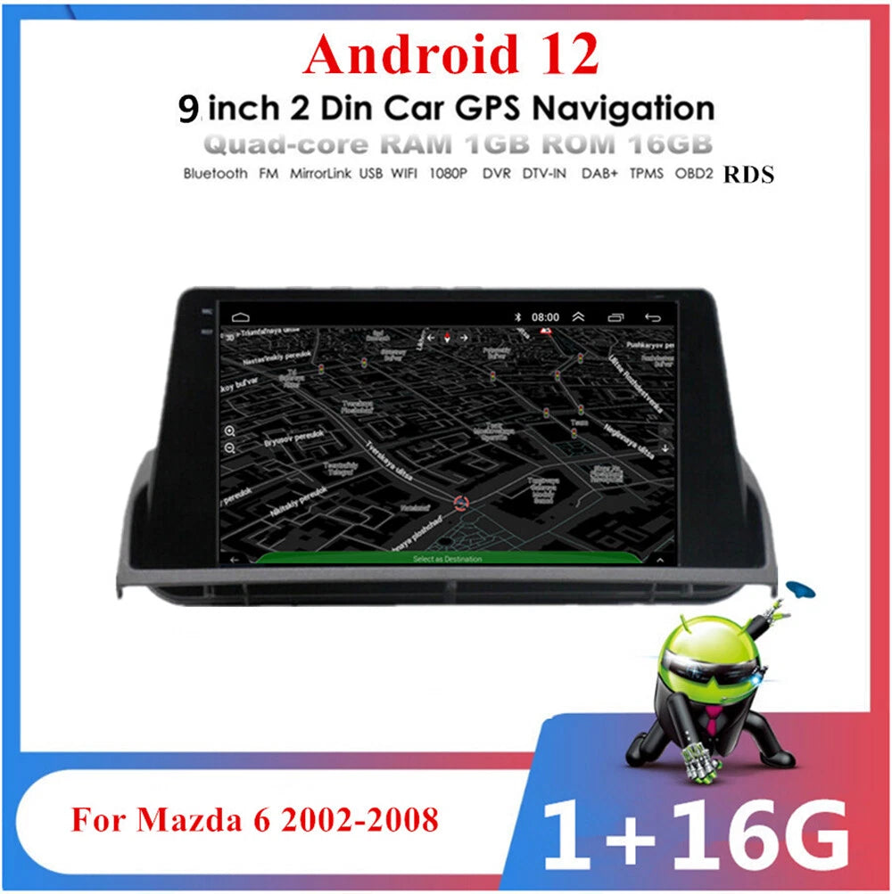 9" Android 12.0 Stereo Radio GPS Navigation for Mazda 6 (2002–2008)