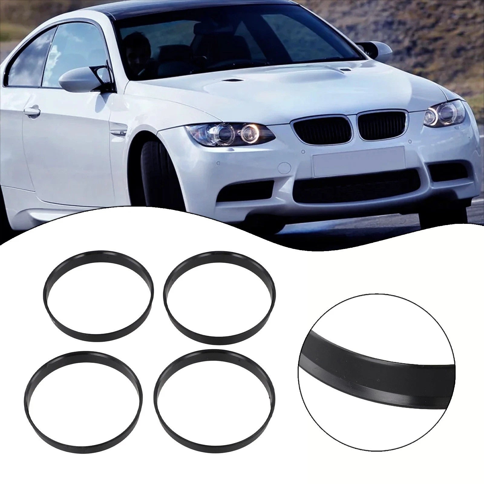 Set of 4 Hub Centering Rings 74.1 x 72.6 mm for Secure Setup