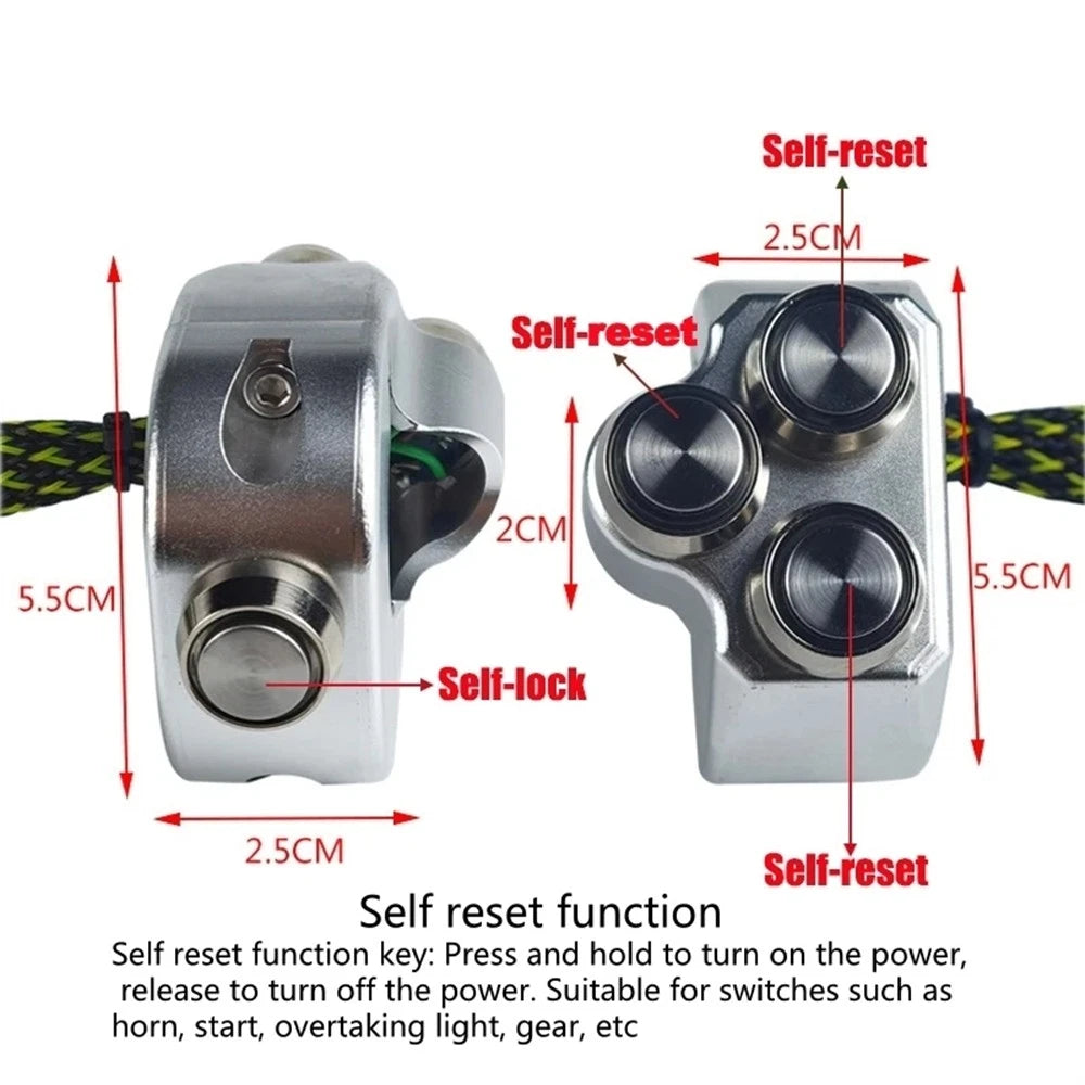 22mm Silver Universal Motorcycle Handlebar Switch with 4 Function Control