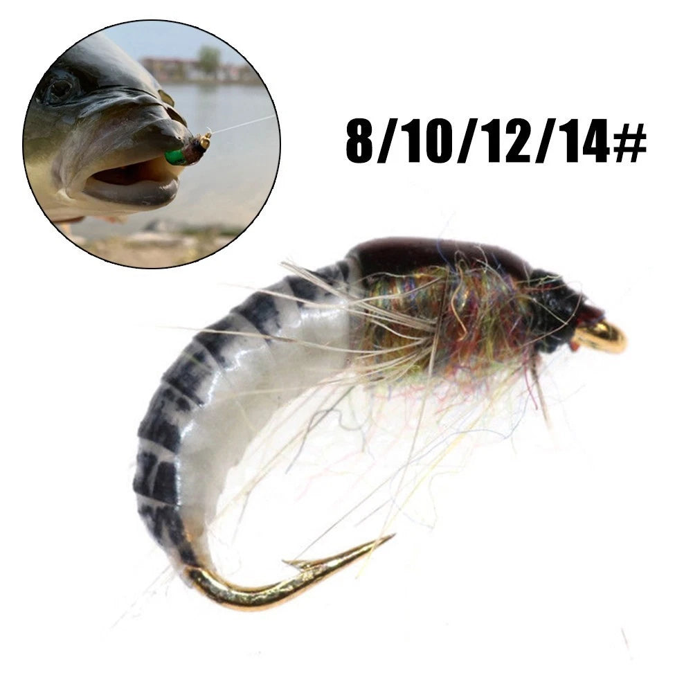 Realistic Insect Bait Lure Set of 4 Black & White 8#/10#/12#/14#