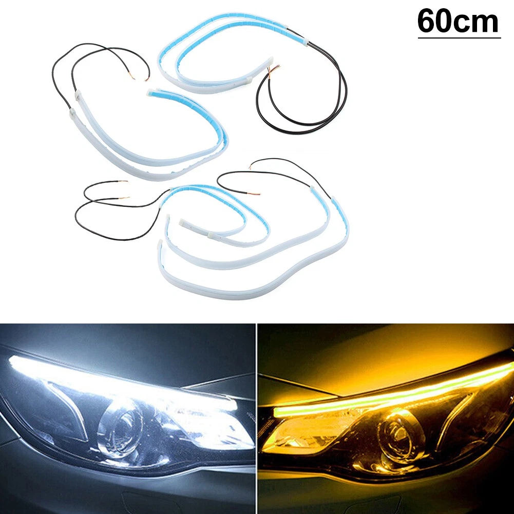 2 Pcs 60cm Sequential DRL LED Strip Turn Signal Light Bright Yellow Flexible LED