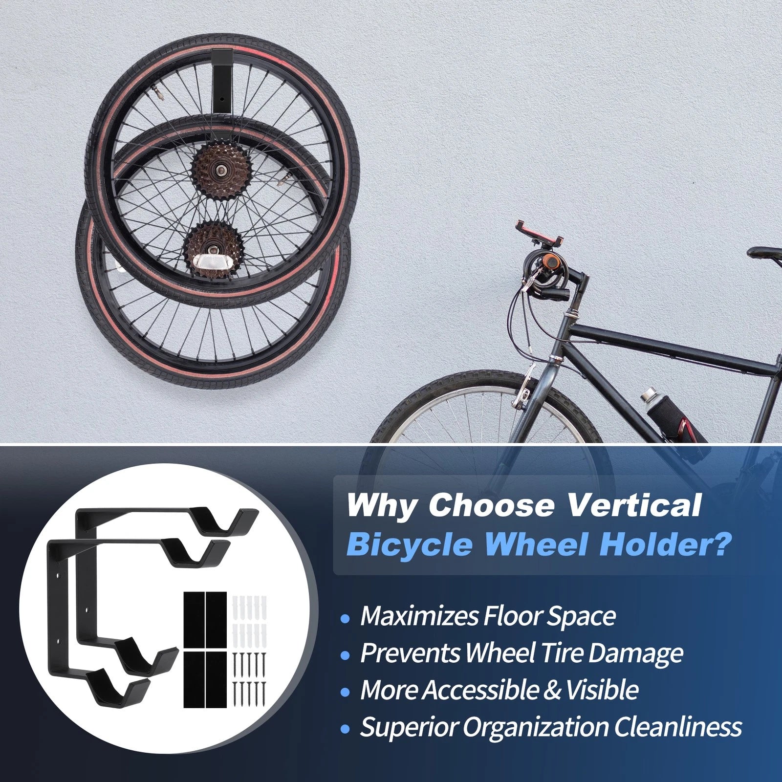 Bike Wheel Rack Wall Mount 2 Pack for Universal Use (Any Check fitment before purchase)