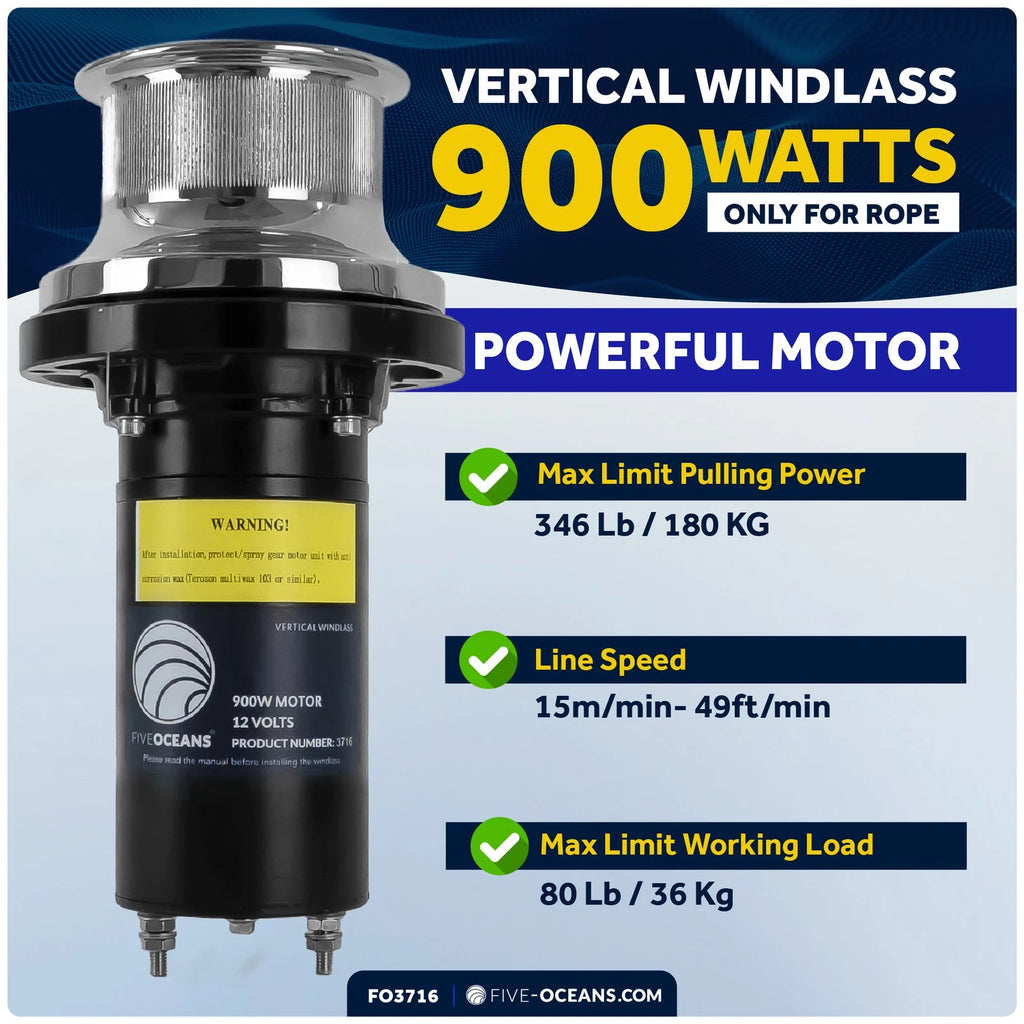 12V Vertical Mounted Winch for Five Oceans Arctic Capstan (900W)