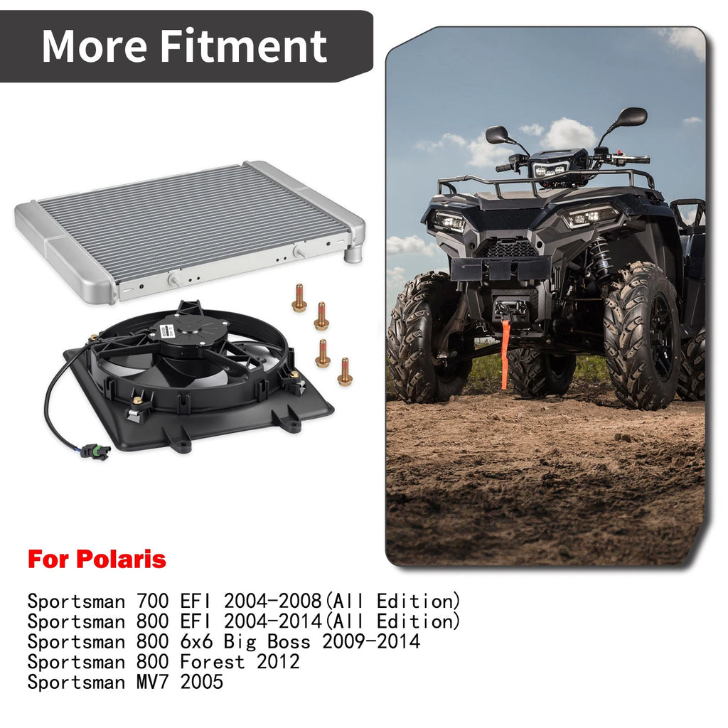 Aluminum Radiator & Cooling Fan for Polaris Sportsman 700 800 EFI (2004–2014)