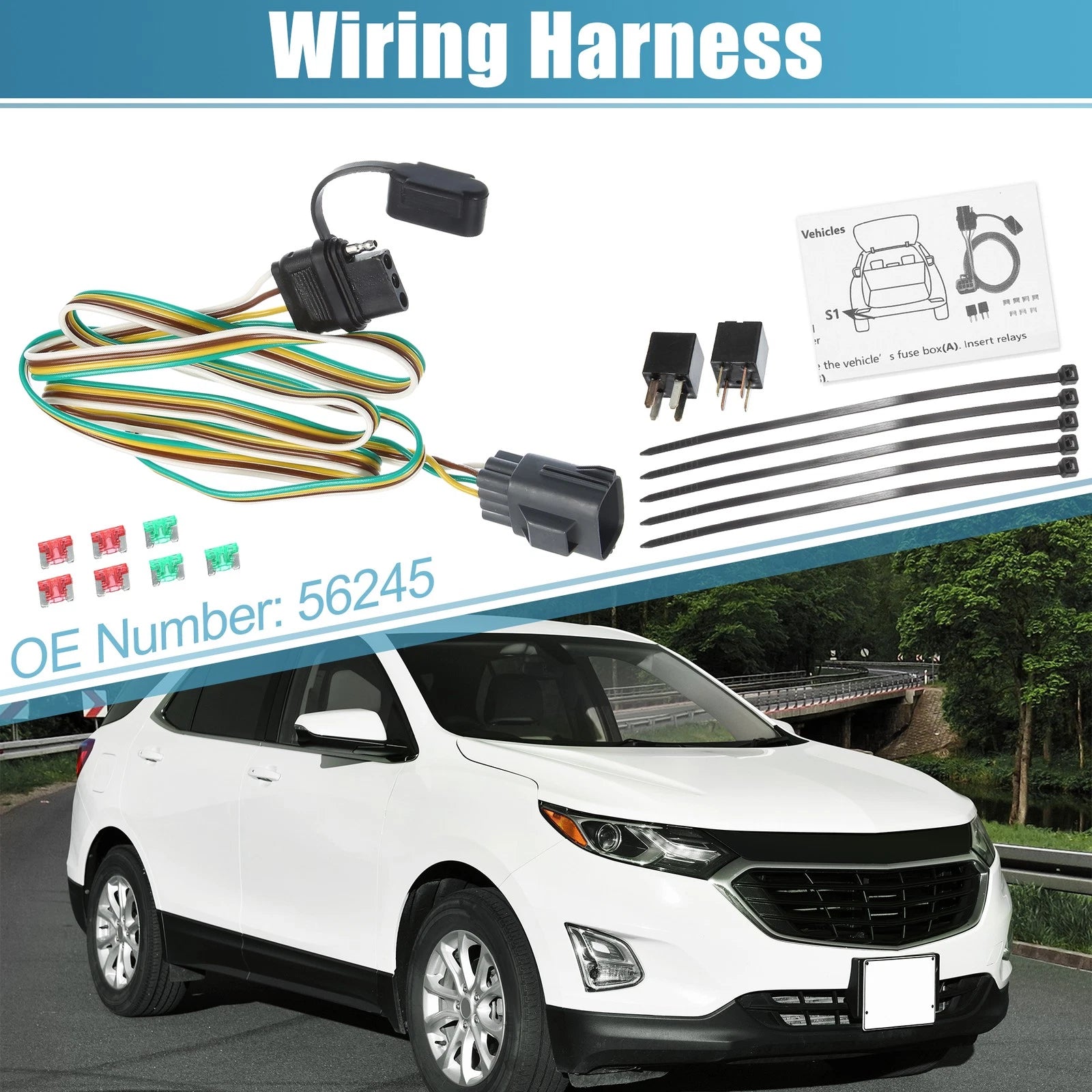 Trailer Wiring Harness 4 Pin 4 Way Replacement Kit for Chevrolet Traverse (2014–2017)