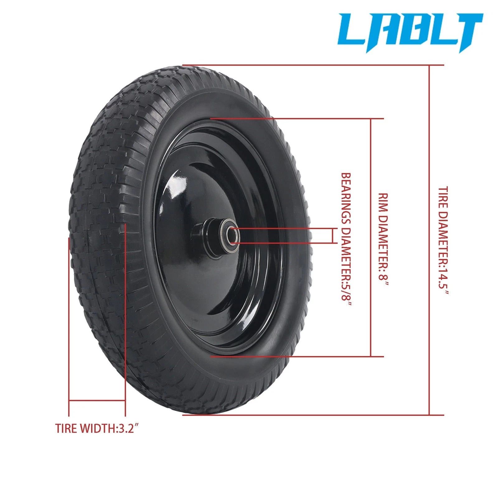 Solid Tire and Wheel 14.5"×4.00-8 for LABLT (1" Axle, 3" Hub)