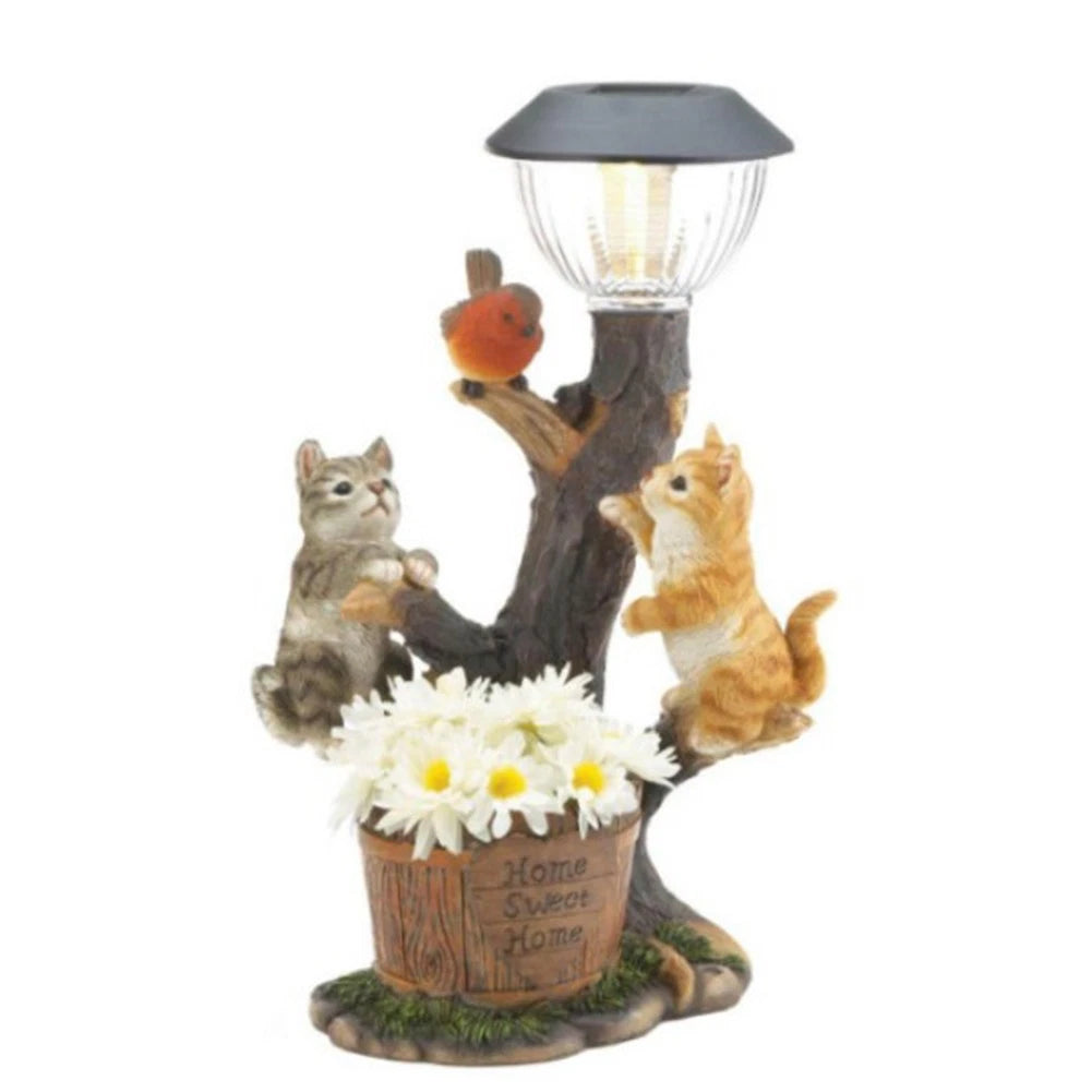 Resin Cat Sculpture Solar Light for Garden Decor