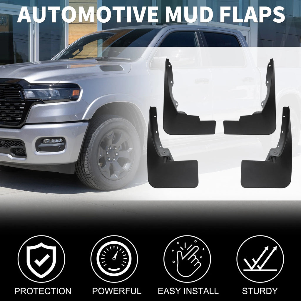 Mud Flaps Splash Guards Kit for Dodge Ram 1500 (2019–2024) No-Drill