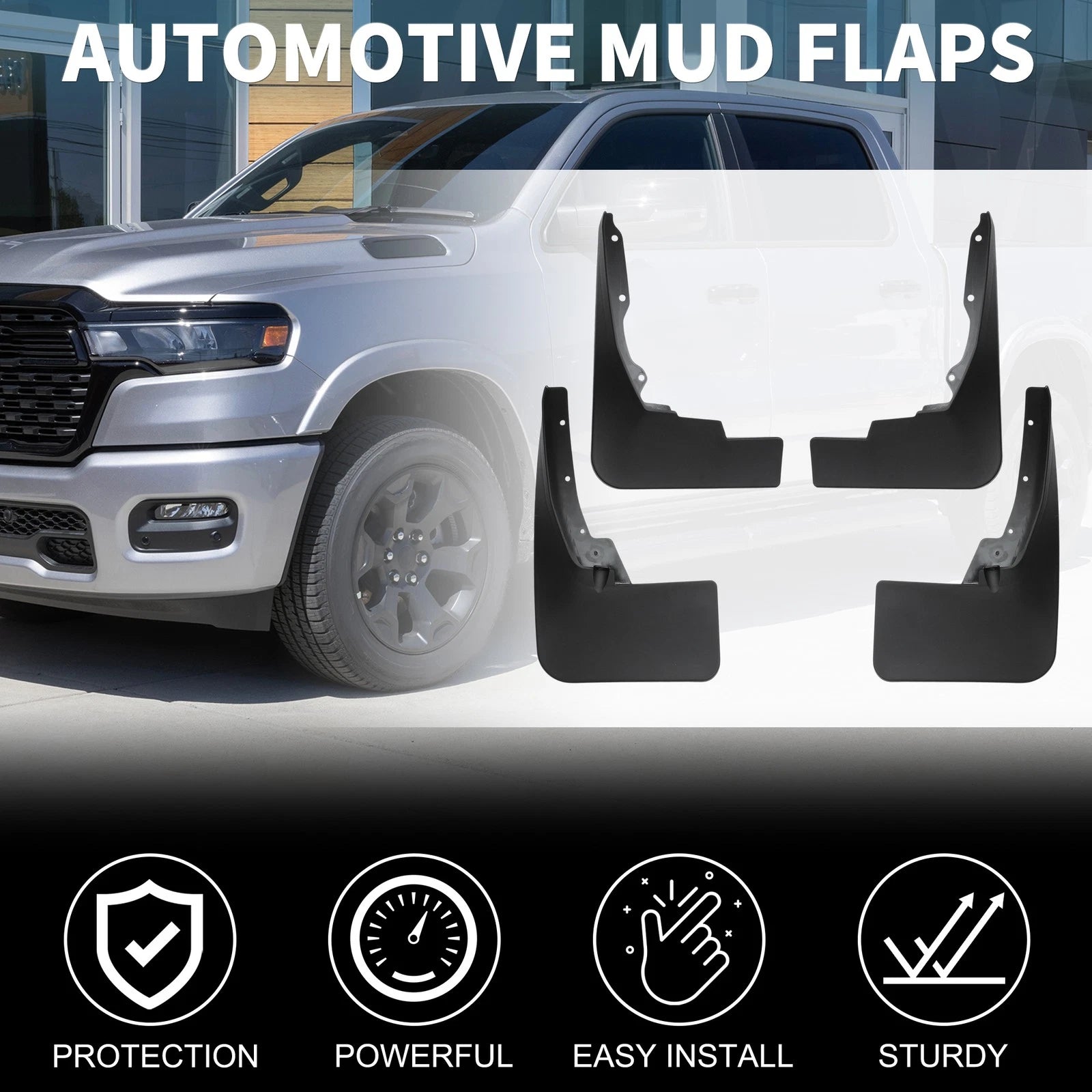 Mud Flaps Splash Guards Kit for Dodge Ram 1500 (2019–2024) No-Drill