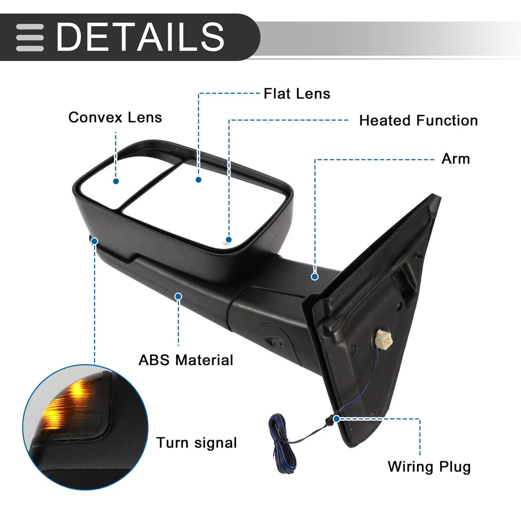 Tow Mirrors Left Right for Dodge Ram 1500 2002-2008 Turn Signal Black Pair