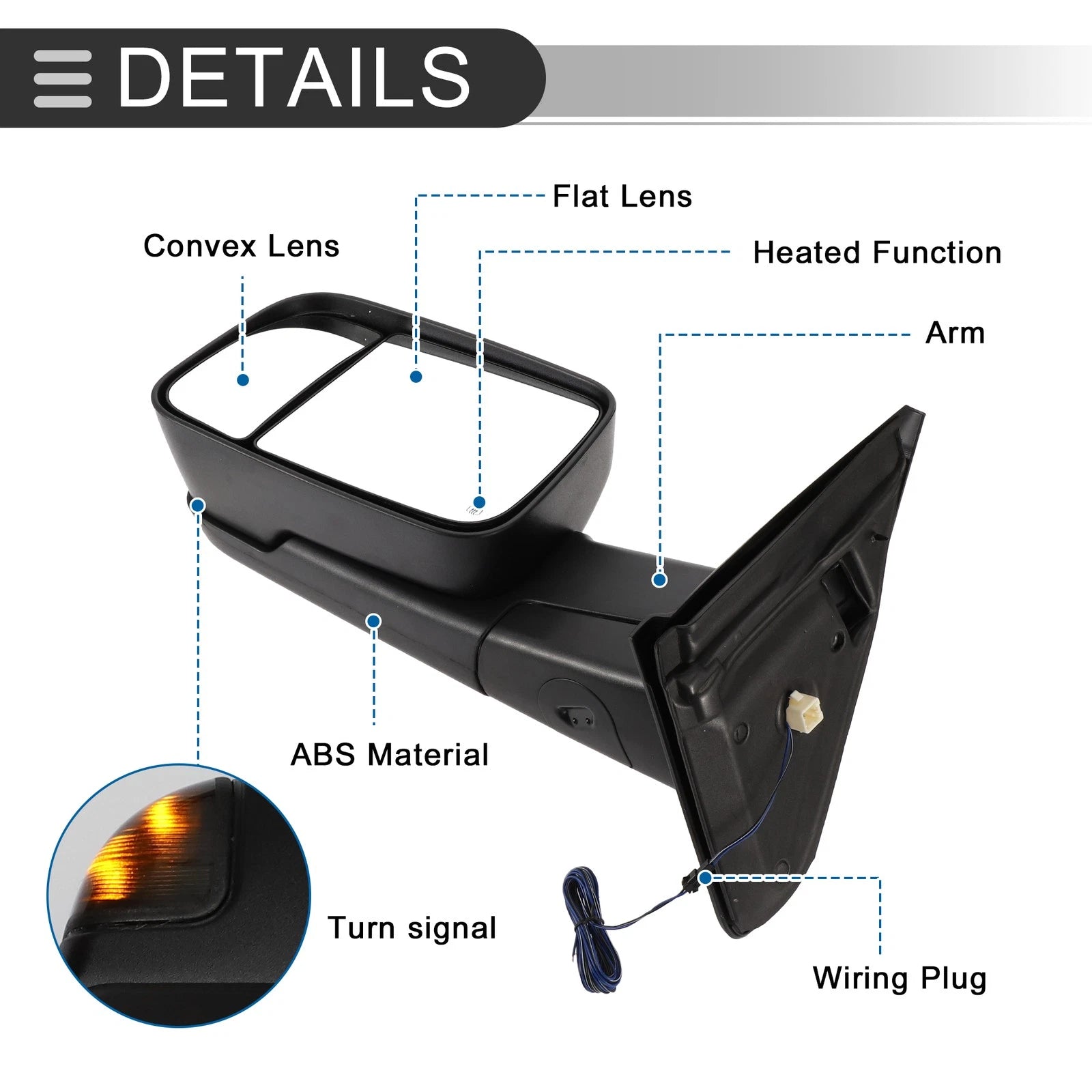 Tow Mirrors Left Right for Dodge Ram 1500 2002-2008 Turn Signal Black Pair