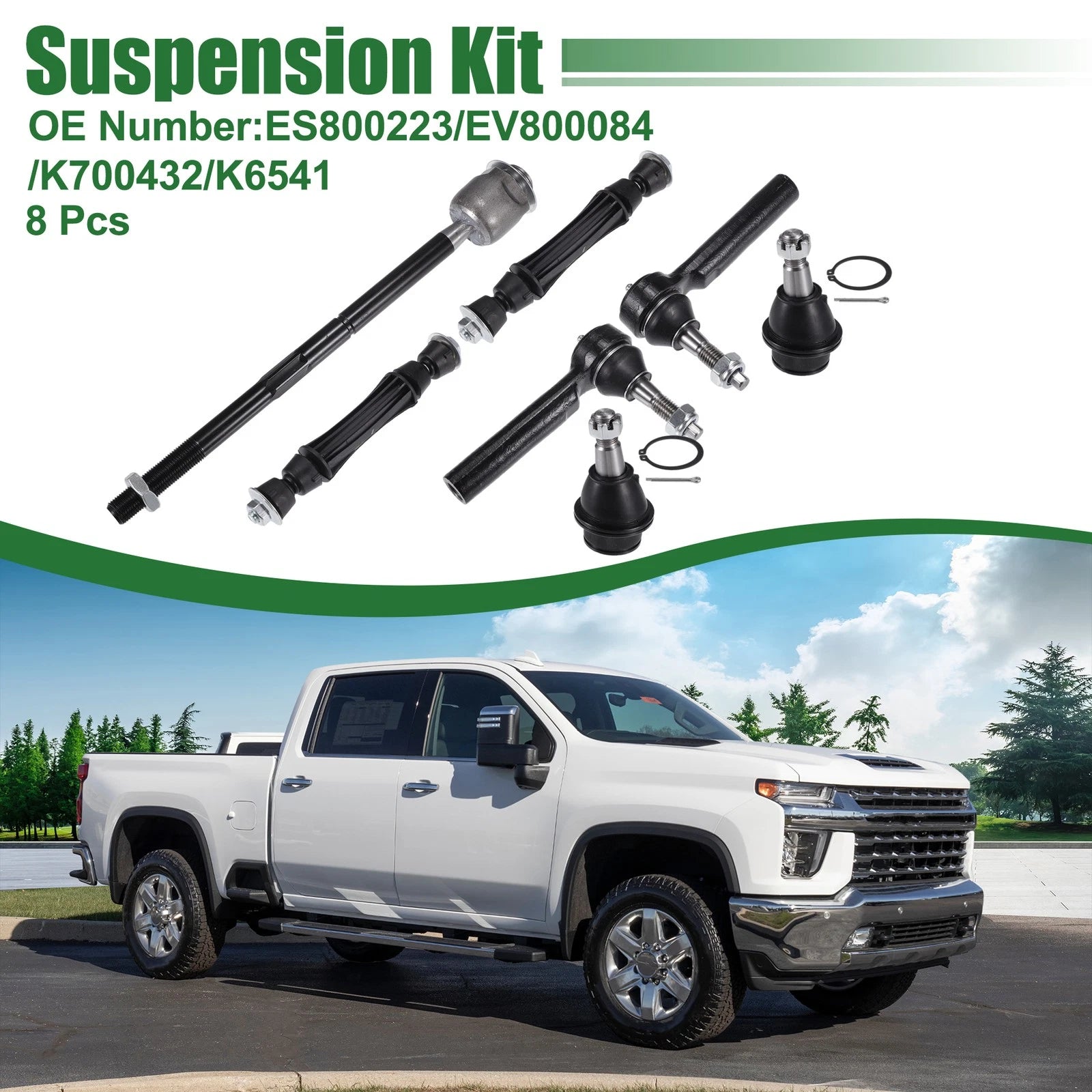 Front Suspension Kit 8pc Tie Rod Ends Replacement for Cadillac Escalade (2007–2014)