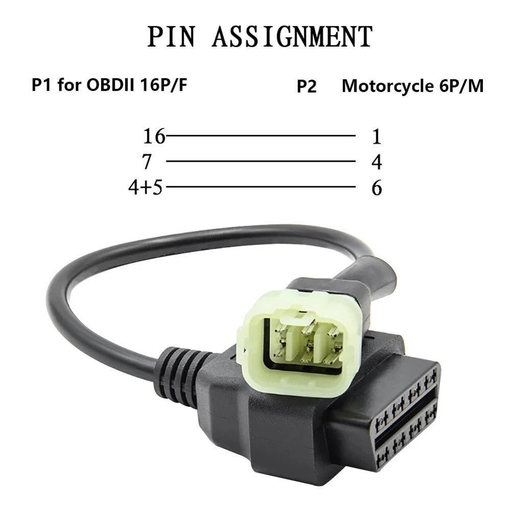 6 Pin to 16 Pin OBD2 Cable for Motorcycle (Code Reader, Monitor Tools)