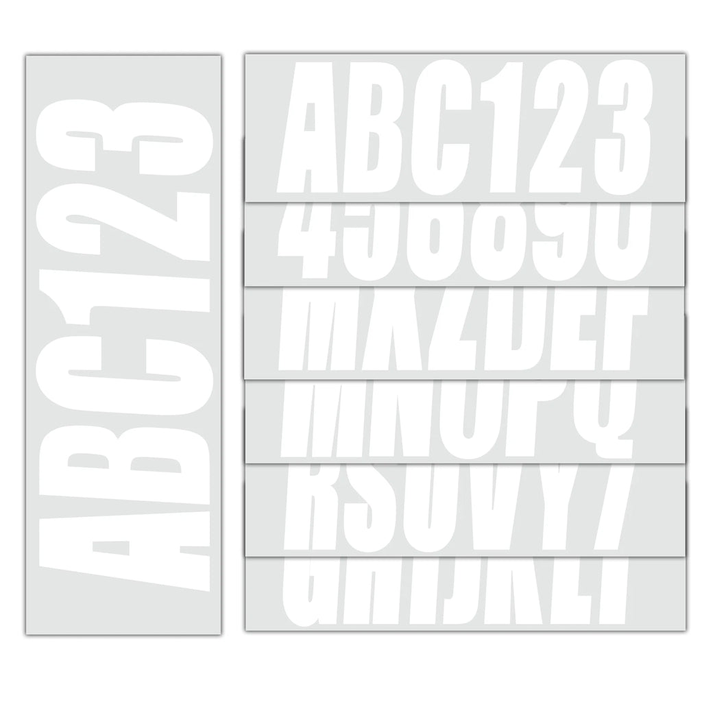 Set of 4 Personalized Boat Registration Decals A-Z & 0-9 White