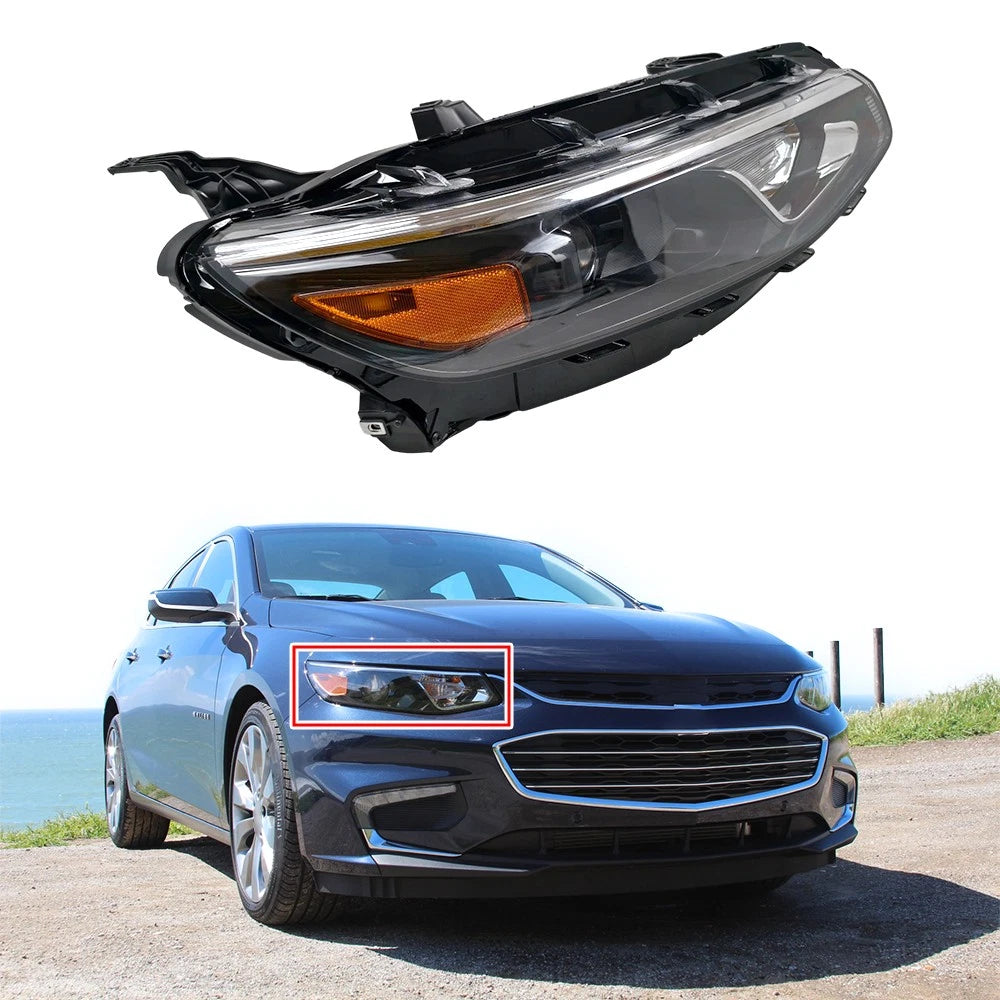 Halogen Headlight Assembly for Chevy Malibu (2016–2018) RH w/Bulbs