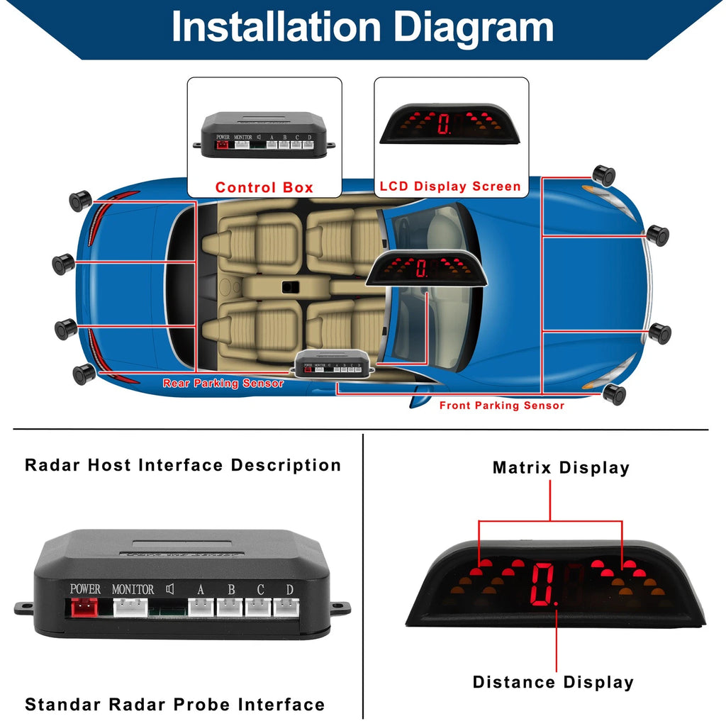 4X Parking Sensors for Auto Vehicle Reverse Backup Radar System