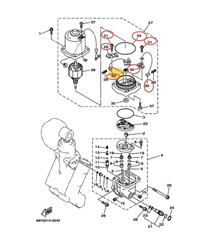 Brush Set for Yamaha 115-225HP Trim & Tilt Outboard Motor (64E-43892, 64E-43891)