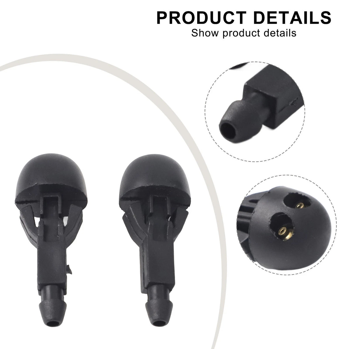 2X Cleaning Nozzle for Front Windscreen Washer Jet (ABS, Black)