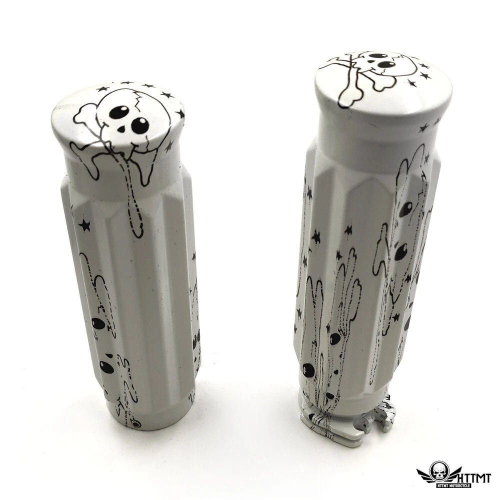 1" White Skull Star CNC Handle Bar Grips for Harley