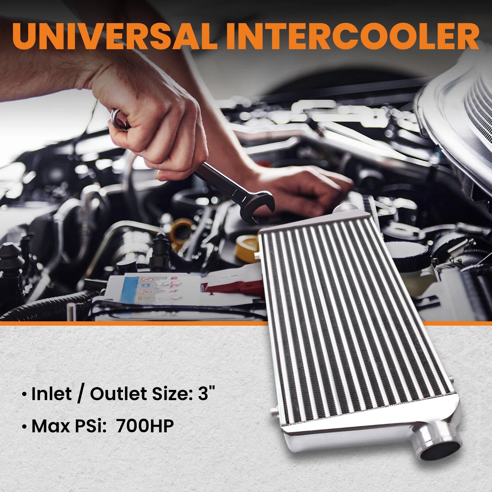 Front Mount Intercooler for Universal Application (600x300x76mm, 3" In/Out)
