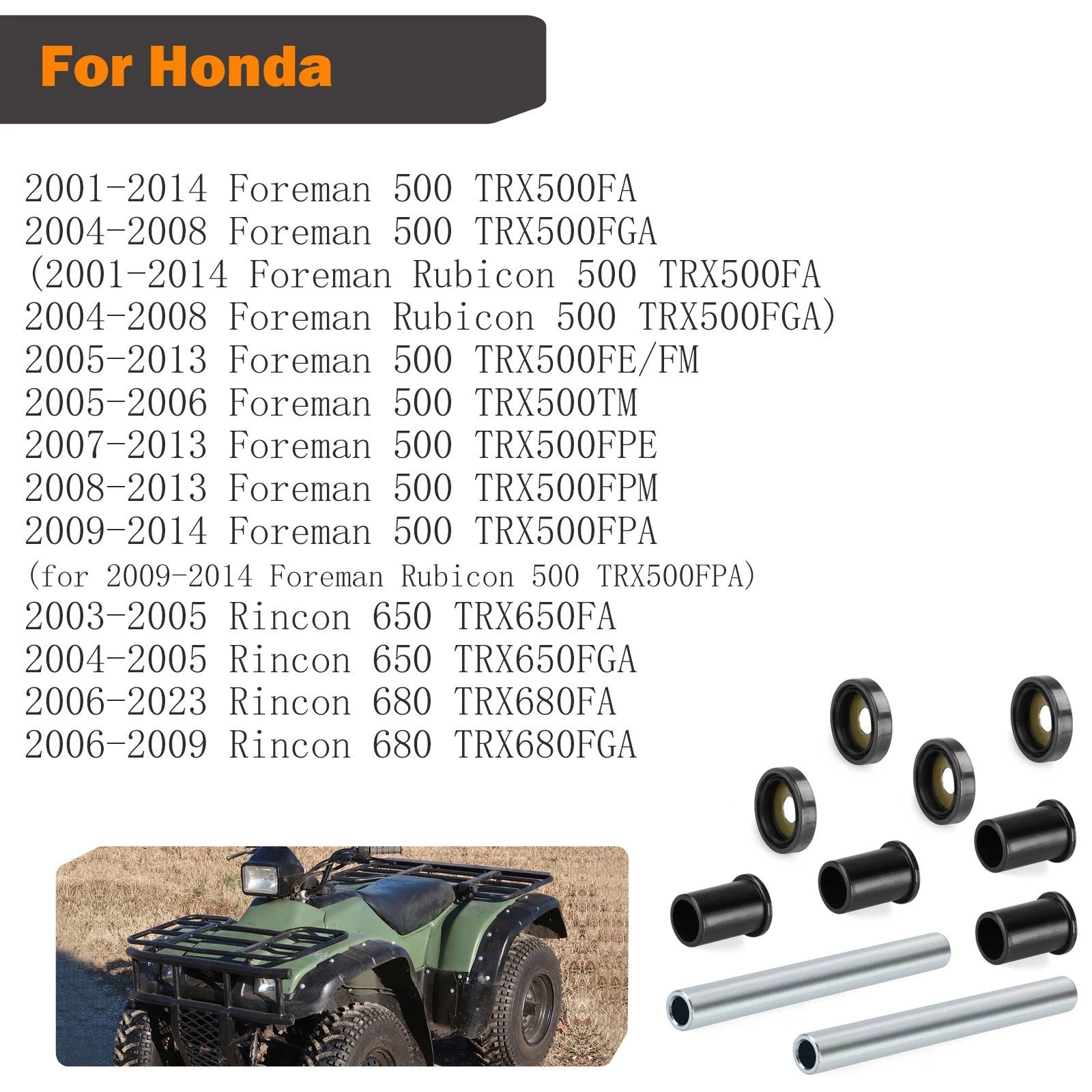 Front Upper A Arm Bushing Kit for Honda Rincon 680 TRX680FA TRX680FGA (2006–2023)