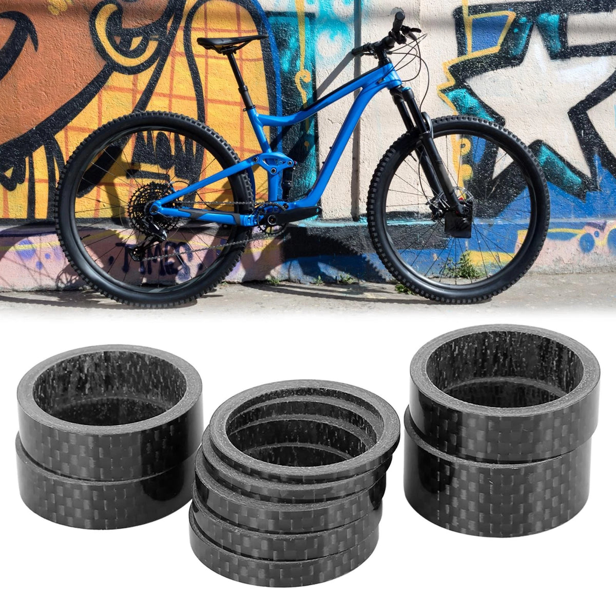 Carbon Fiber Bike Headset Spacer Set 1-1/8in Fit for Bicycle (1–15mm)