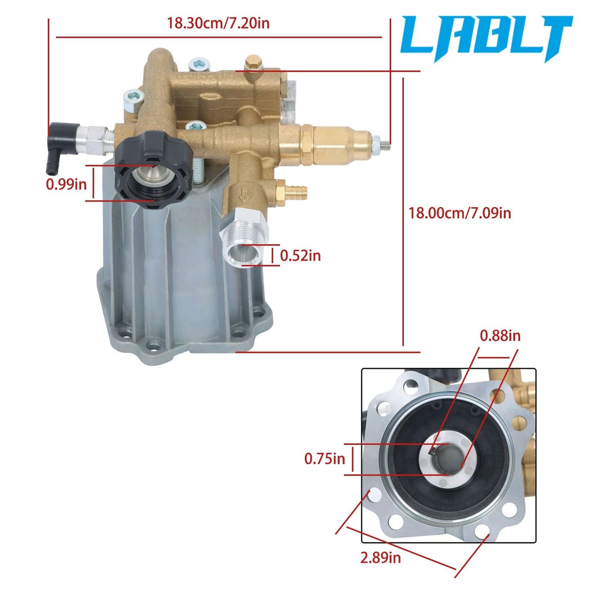 Power Pressure Washer Pump for LABLT RMV25G30D-EZ, RMV2.5G30DEZ (3/4" Shaft)