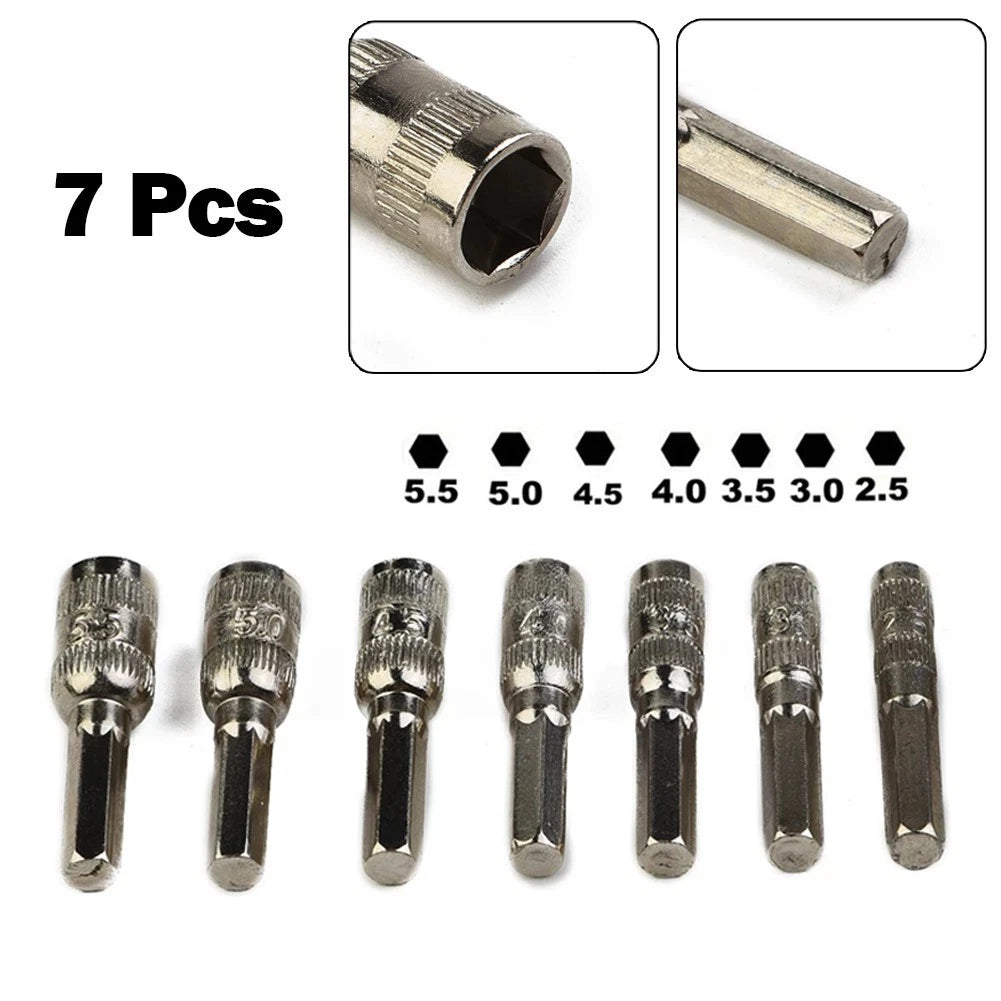 Set of 7 Hex Socket Hex Shank Driver 6 Point H4 (3/25")