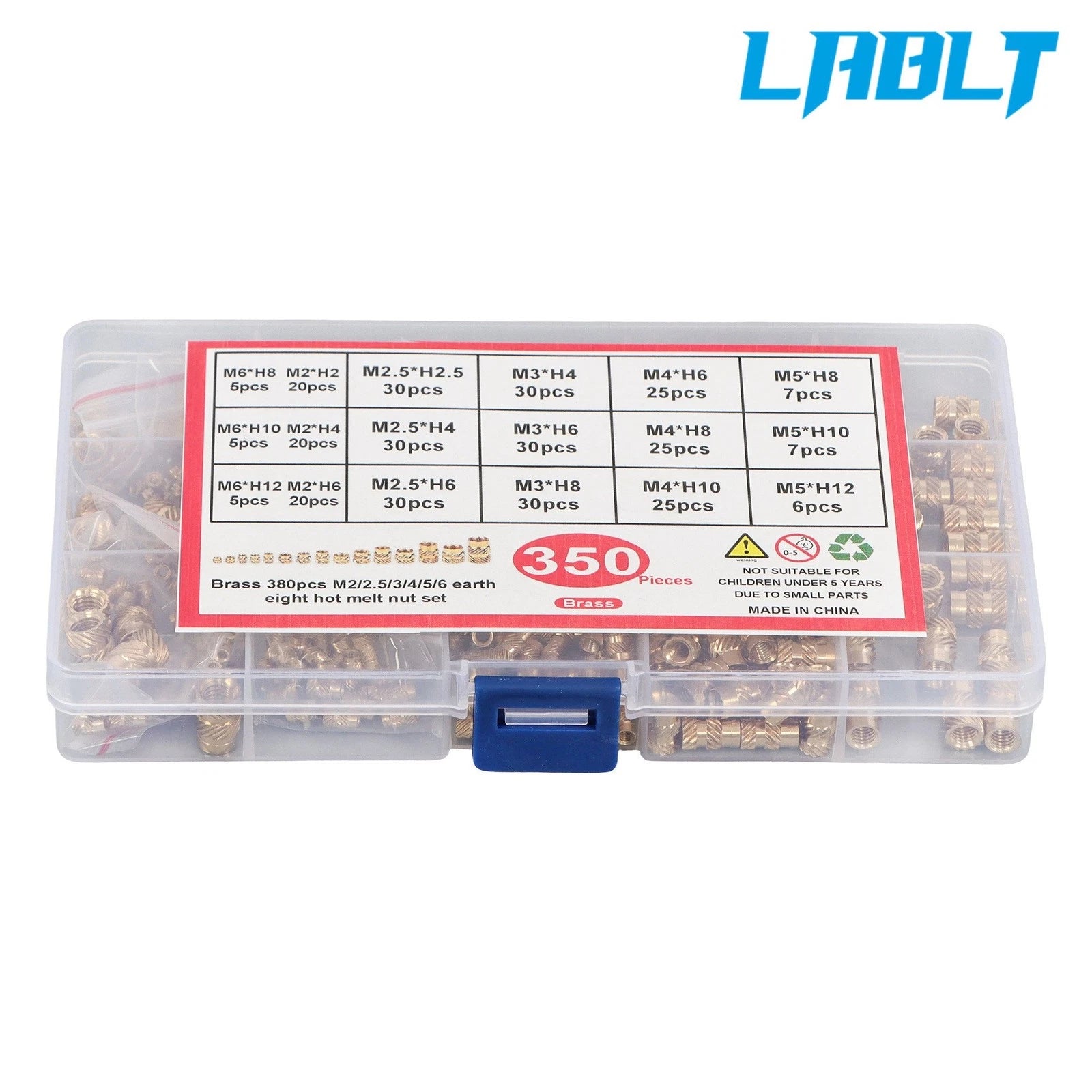 350Pcs Brass Threaded Inserts Assortment Kit for LABLT M2/M2.5/M3/M4/M5/M6