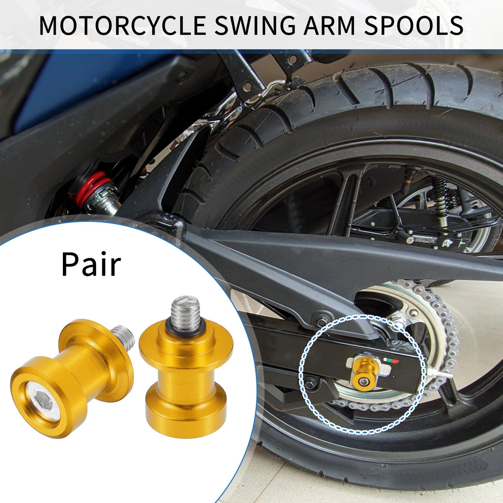 CNC Swingarm Spool 8mm for Motorcycle Pair Gold Tone for Yamaha (2000–2021)