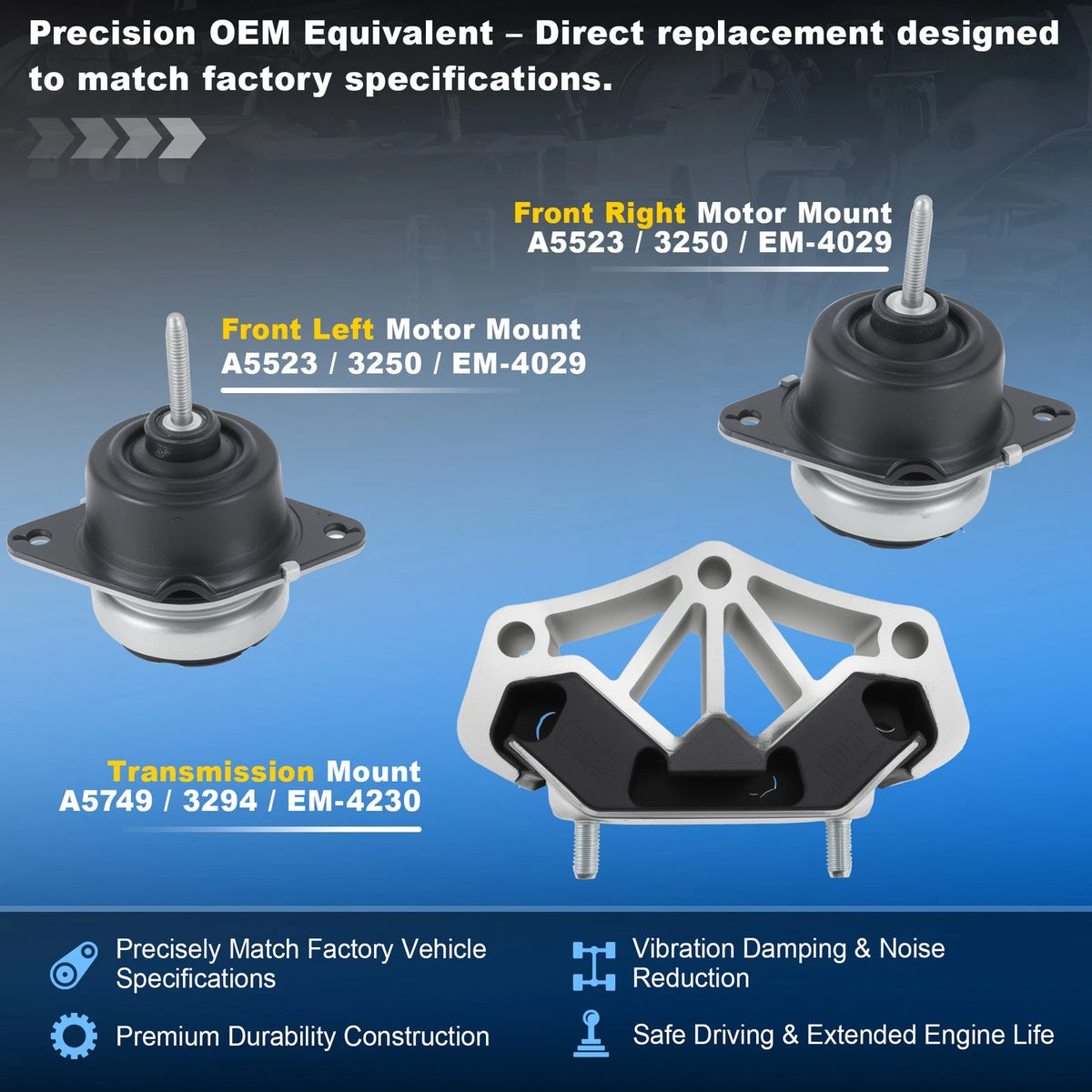 3PCS Engine Motor Trans Mount Set for Ford Mustang (2011–2017) 3.7L/5.0L