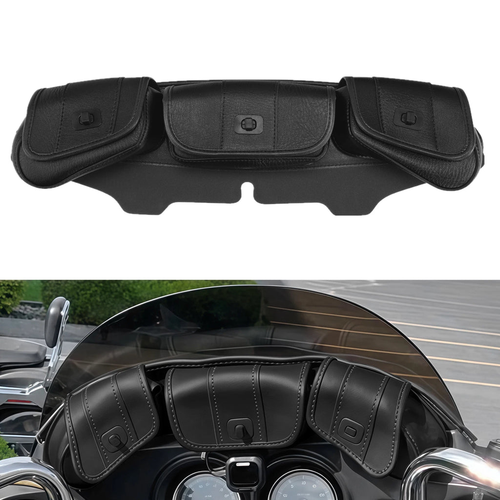 Windshield Saddle 3 Pouch Bag for Harley Touring FLHT FLHTC FLHX FLHTK (1996–2013)
