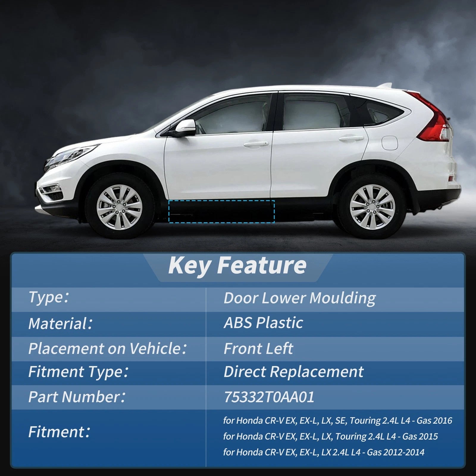 Door Lower Trim Garnish Front Left Replacement for Honda CRV (2012–2016)