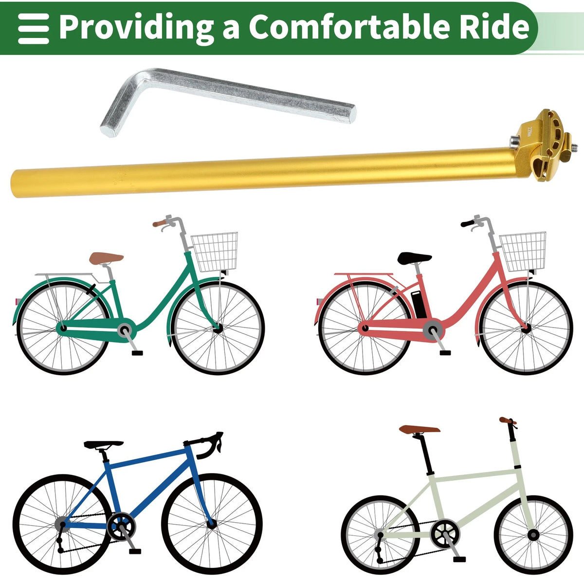 Seat Post for Bike 27.2x500mm Adjustable Angle Aluminum Alloy Gold Tone (1)