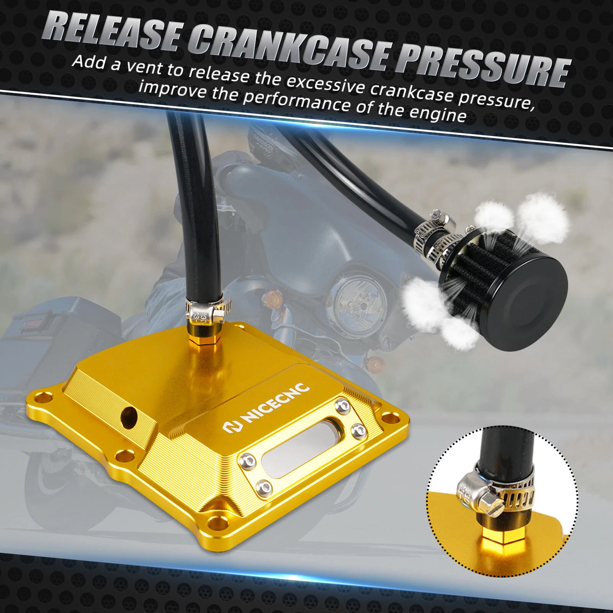 Gold Transparent Vented Transmission Top Cover for Harley M8 (2017–2023)
