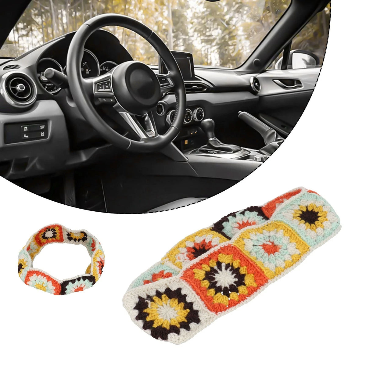 Steering Wheel Cover for SUVs Sedans (Colorful Sunflower)