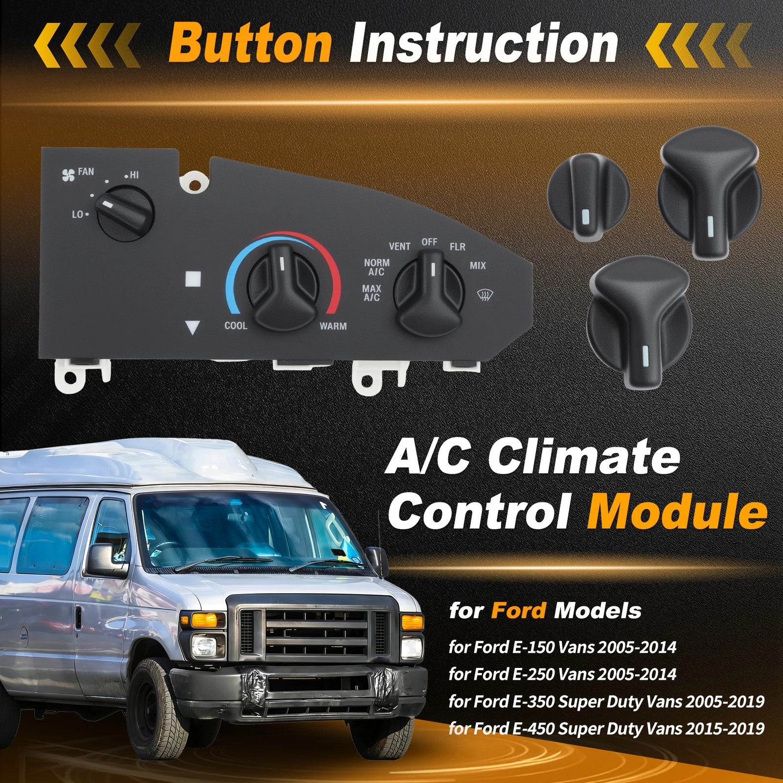 3 Knob AC Heater Climate Control Panel 5C2H19E764AA for Ford E150 E250 (2005–2014)