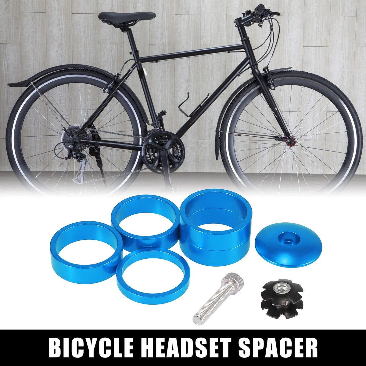 Bicycle Headset Spacer Set Aluminum Alloy 28.6mm for 1 1/8 in Blue (Fits)