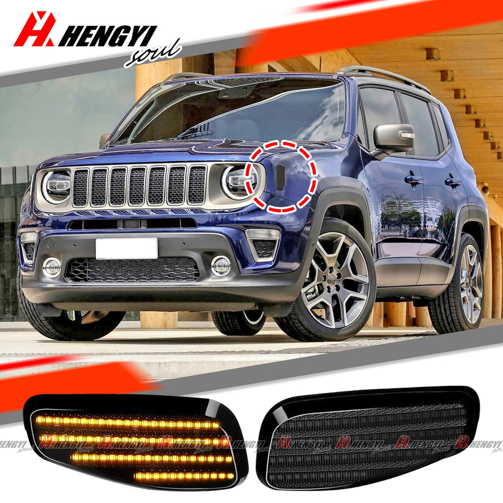 2X Front LED Amber Side Marker Lights for Jeep Renegade (2015–2022) Smoked Lens