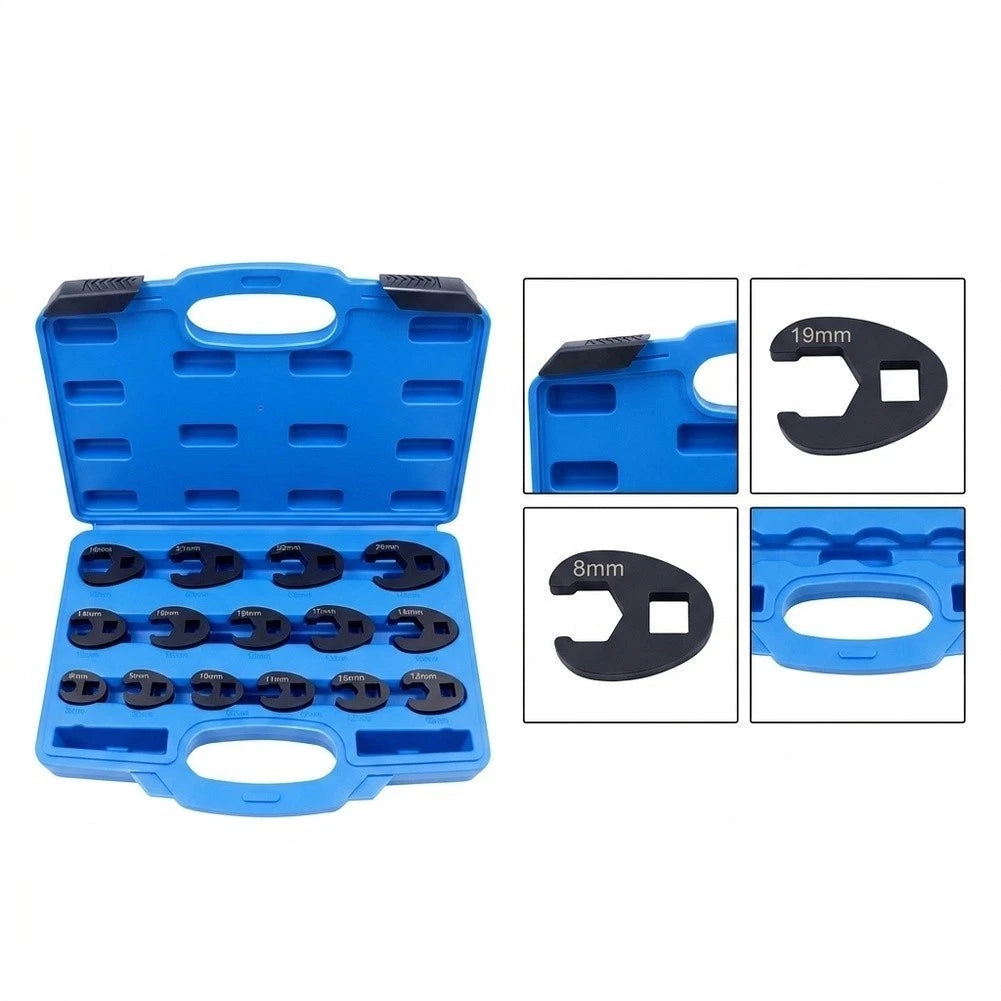 15 Pc Crow Foot Wrench Kit for Hydraulic and Fuel Line Work